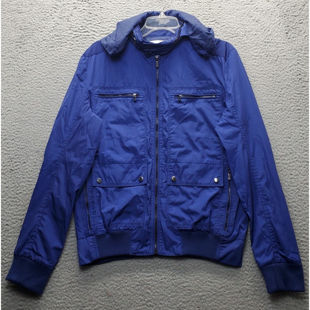 Calvin Klein Lightweight Jacket Womens Small Blue Lined Packable Hood Full Zip